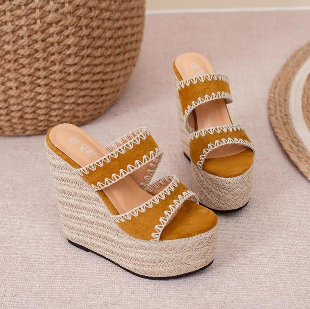 Wedge Straw Slippers