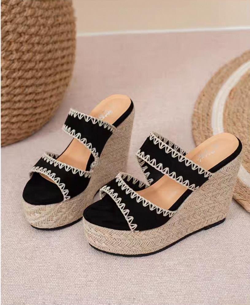 Wedge Straw Slippers