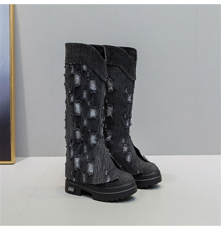 Wedge Denim Tall Boots