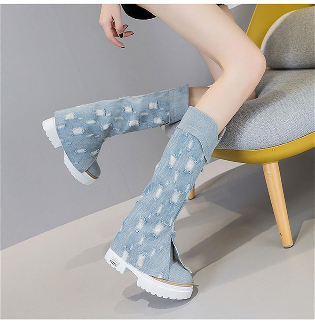 Wedge Denim Tall Boots