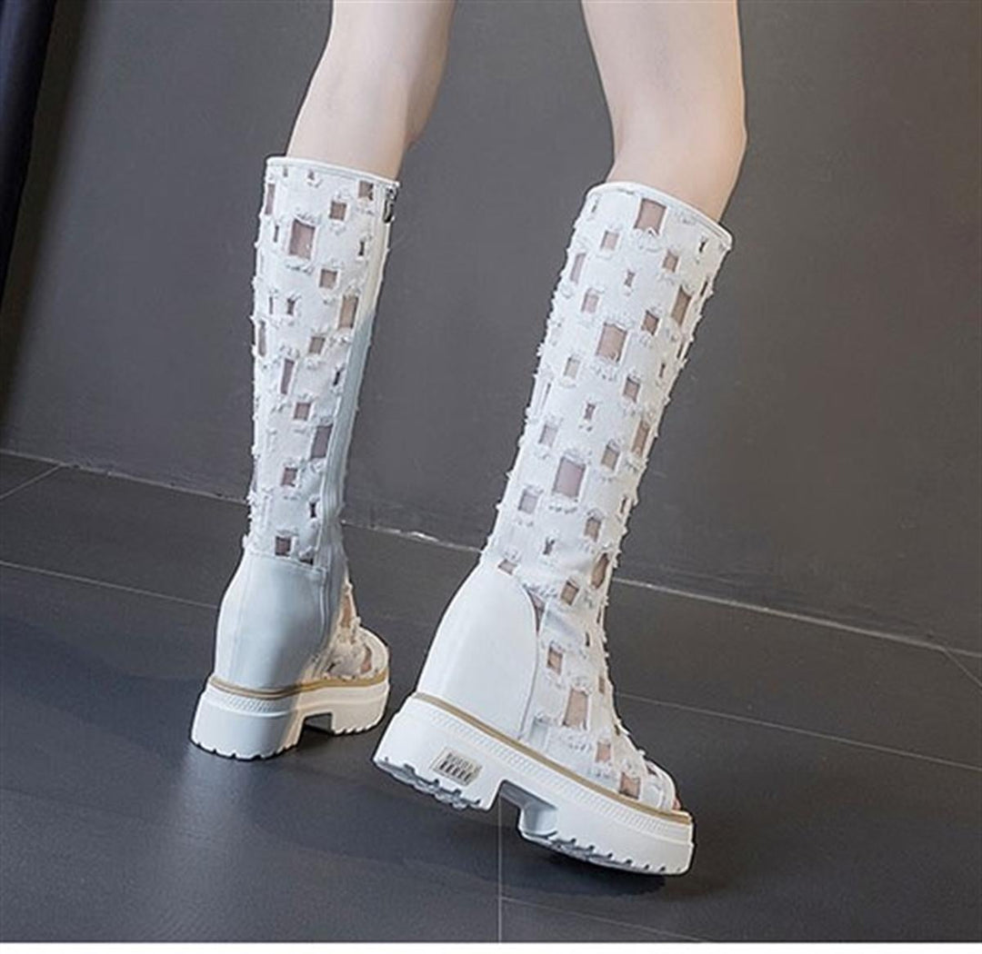 Wedge Denim Tall Boots