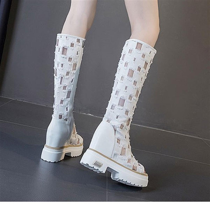 Wedge Denim Tall Boots