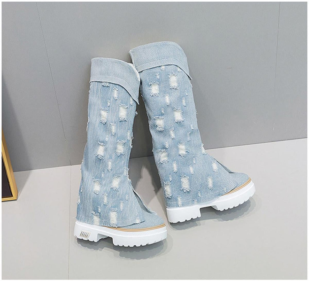 Wedge Denim Tall Boots