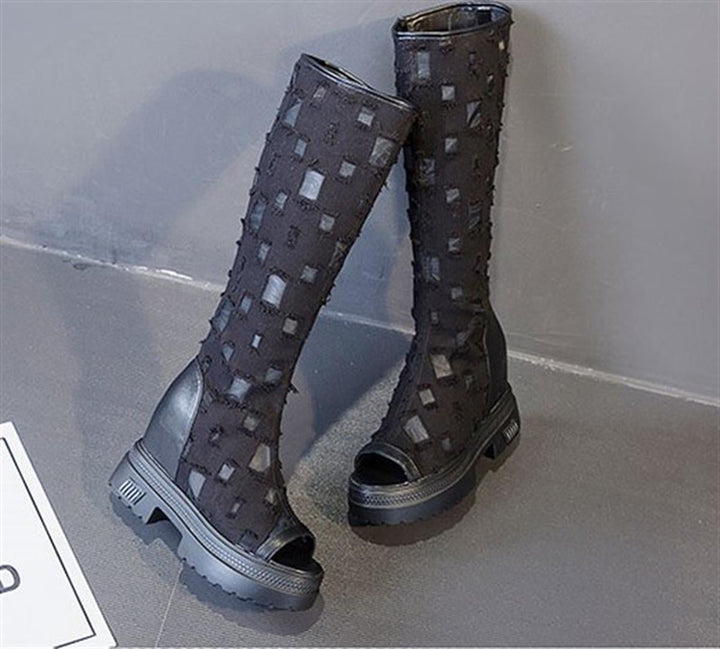 Wedge Denim Tall Boots