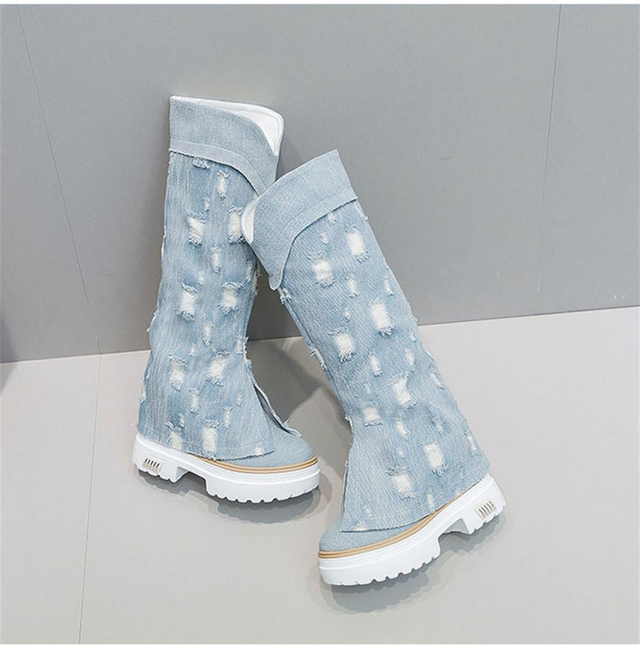 Wedge Denim Tall Boots