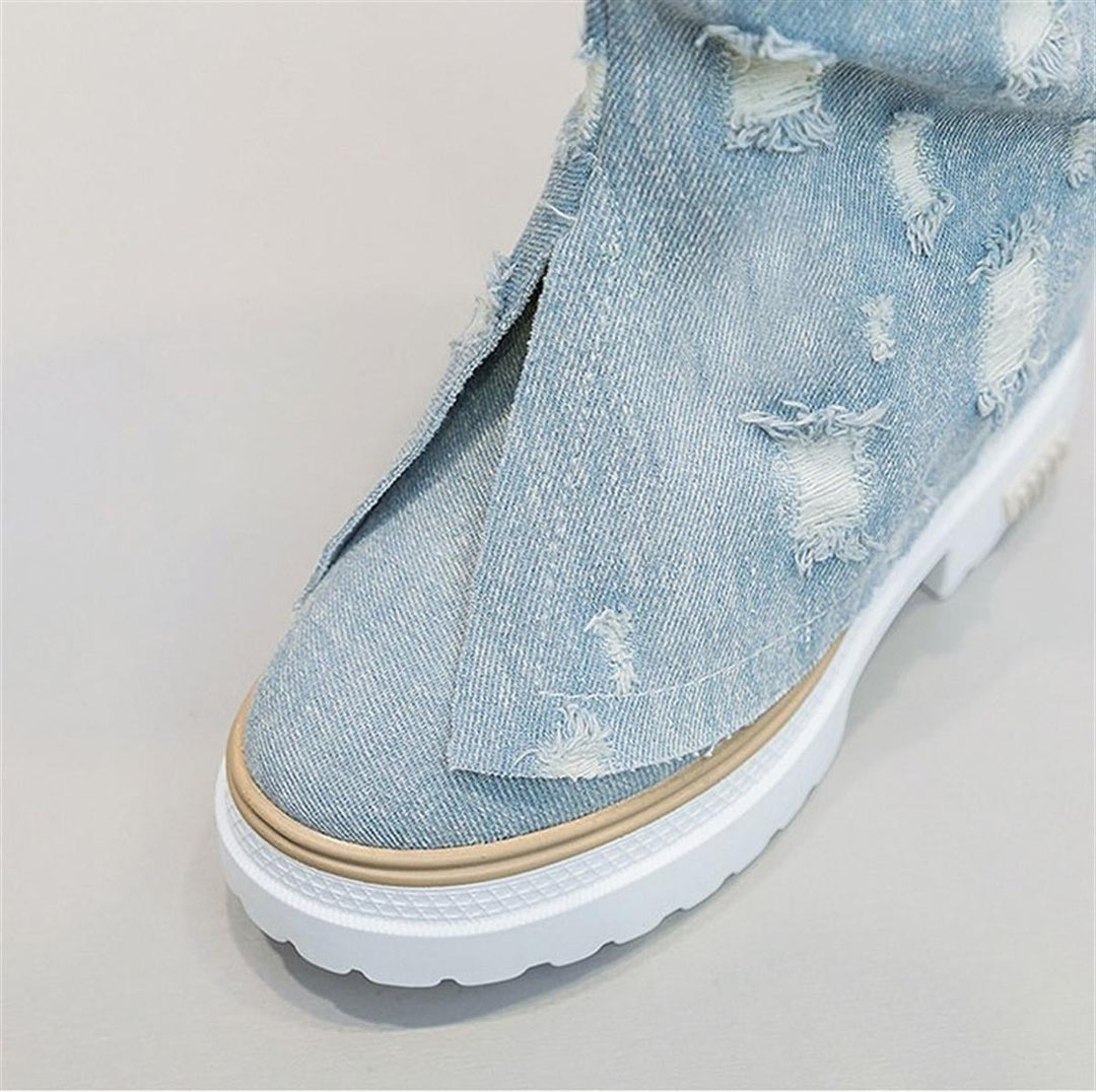 Wedge Denim Tall Boots