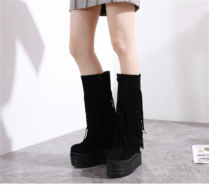 Wedge Tasseled Tall Boots