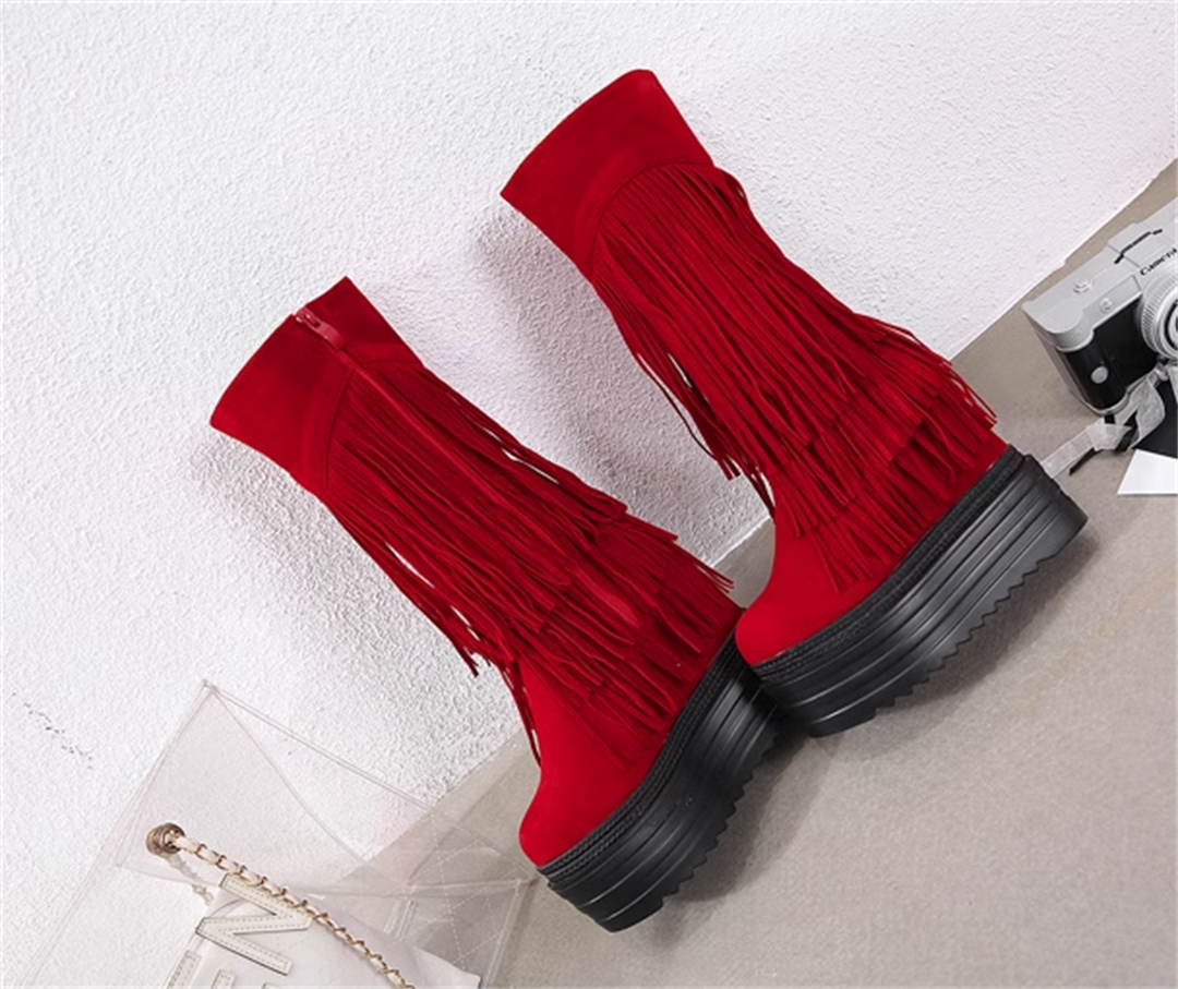 Wedge Tasseled Tall Boots