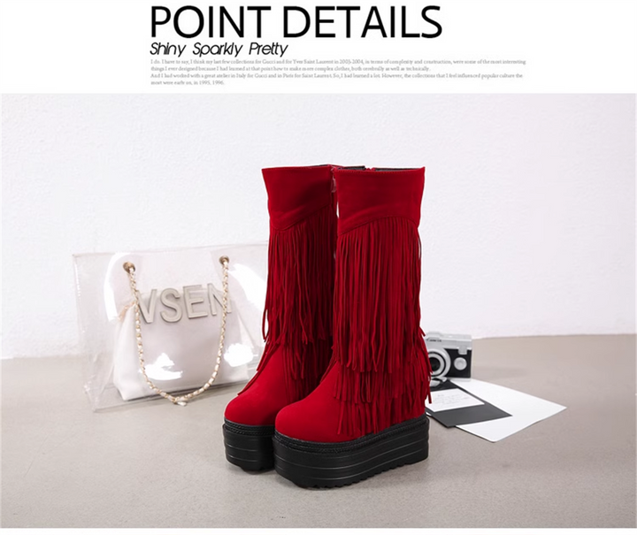Wedge Tasseled Tall Boots