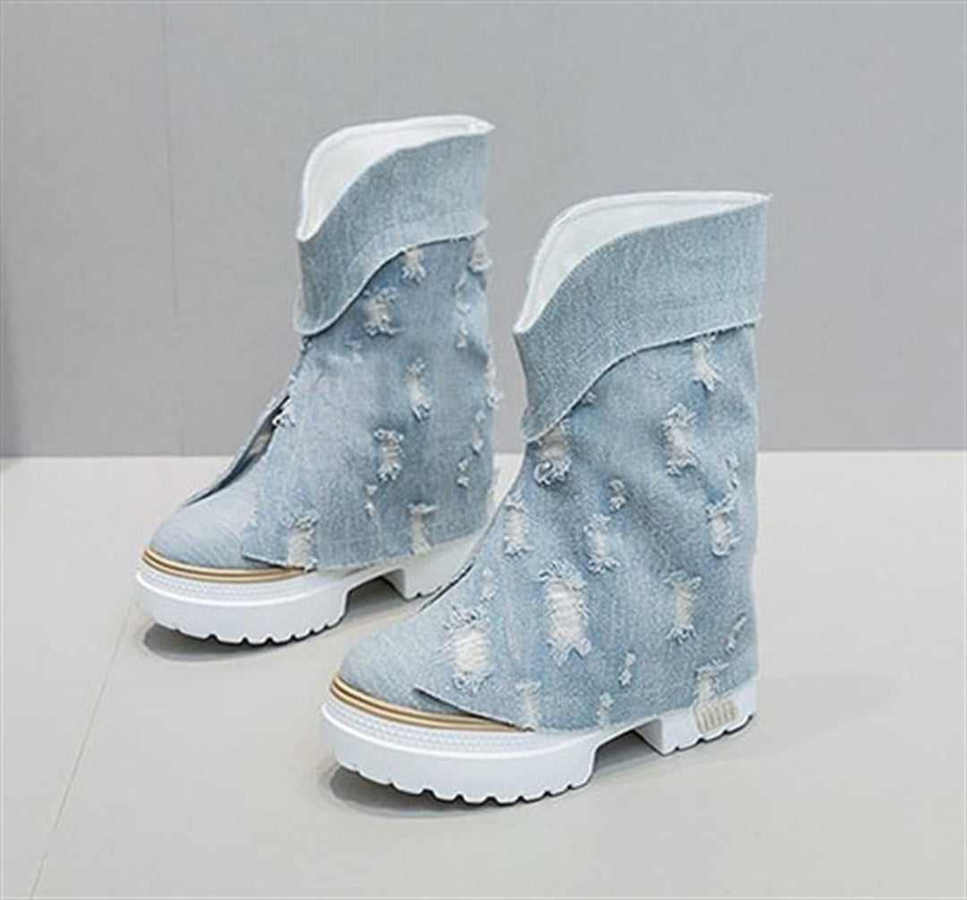 Wedge Summer Denim Boots