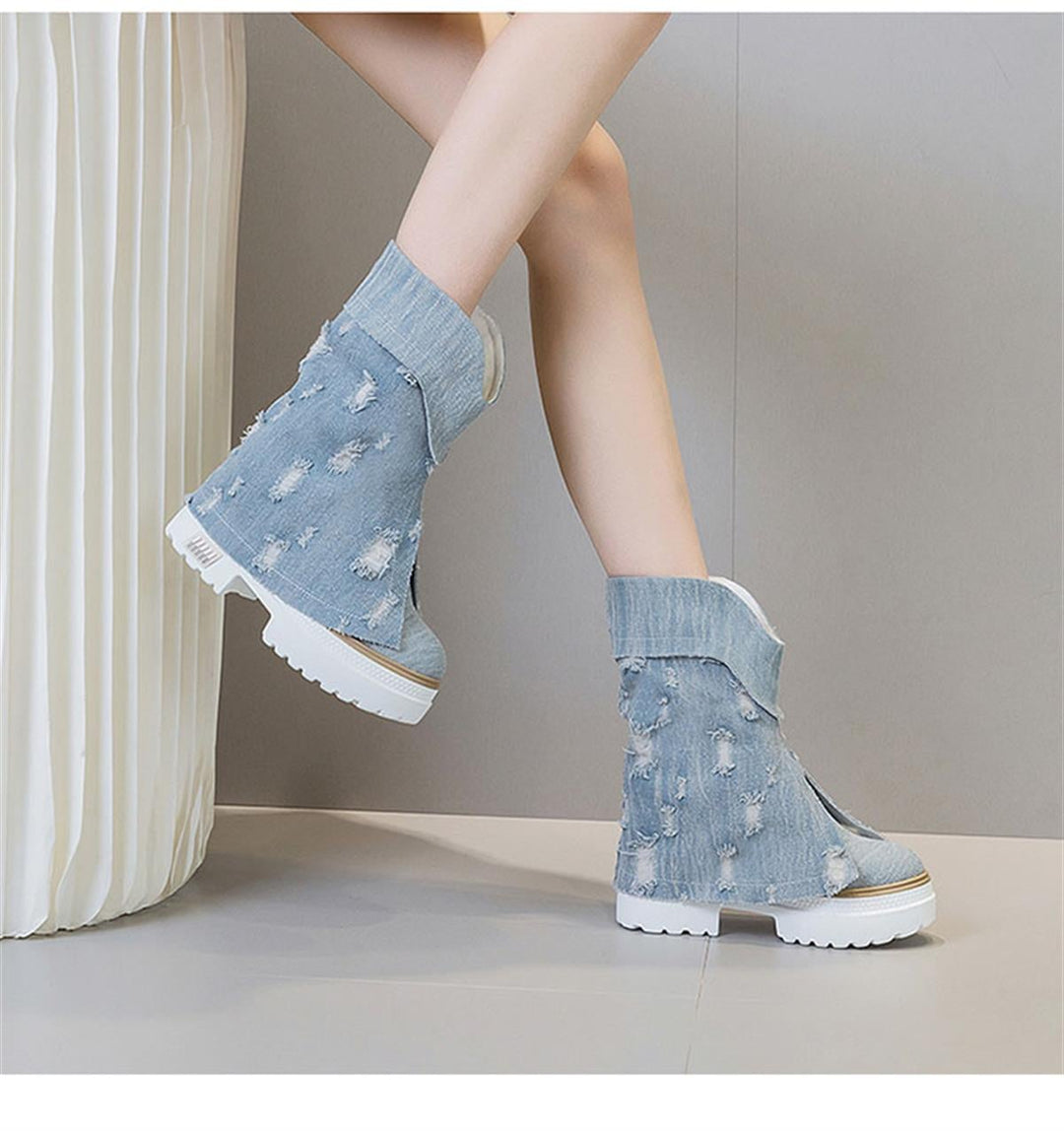 Wedge Summer Denim Boots