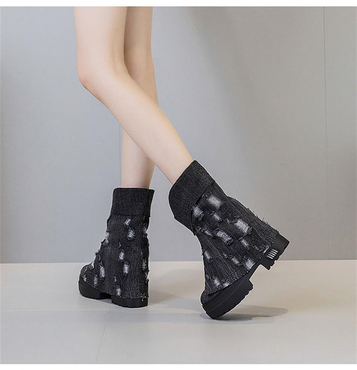 Wedge Summer Denim Boots