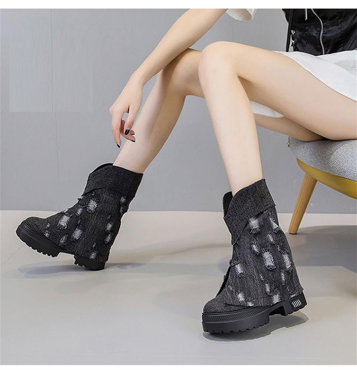 Wedge Summer Denim Boots