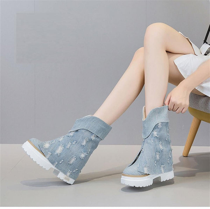 Wedge Summer Denim Boots