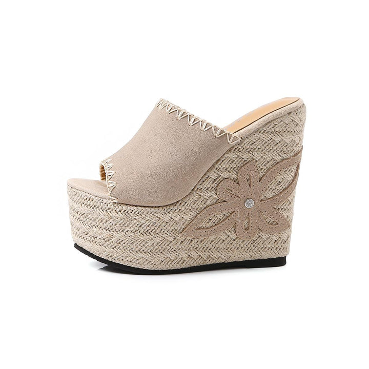 Wedge Heeled Straw Slippers