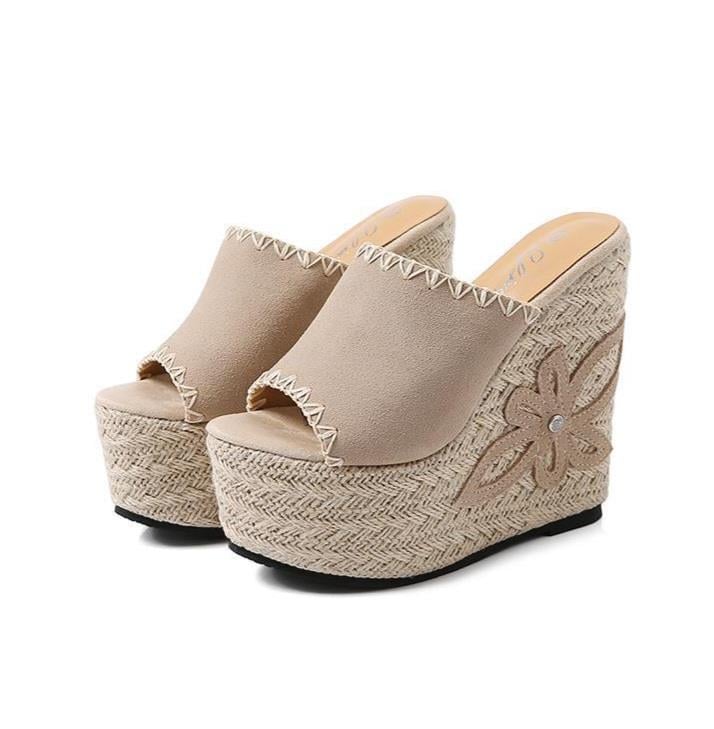 Wedge Heeled Straw Slippers