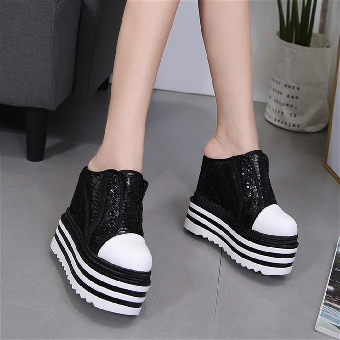 Wedge Heeled Sequin Slippers