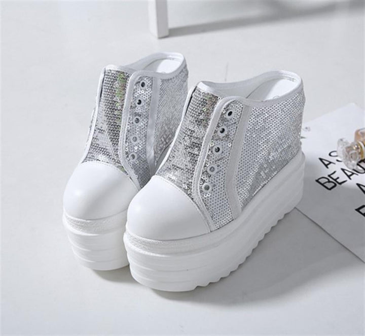 Wedge Heeled Sequin Slippers