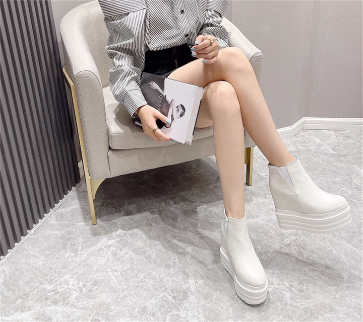 Hidden Heel White Boots