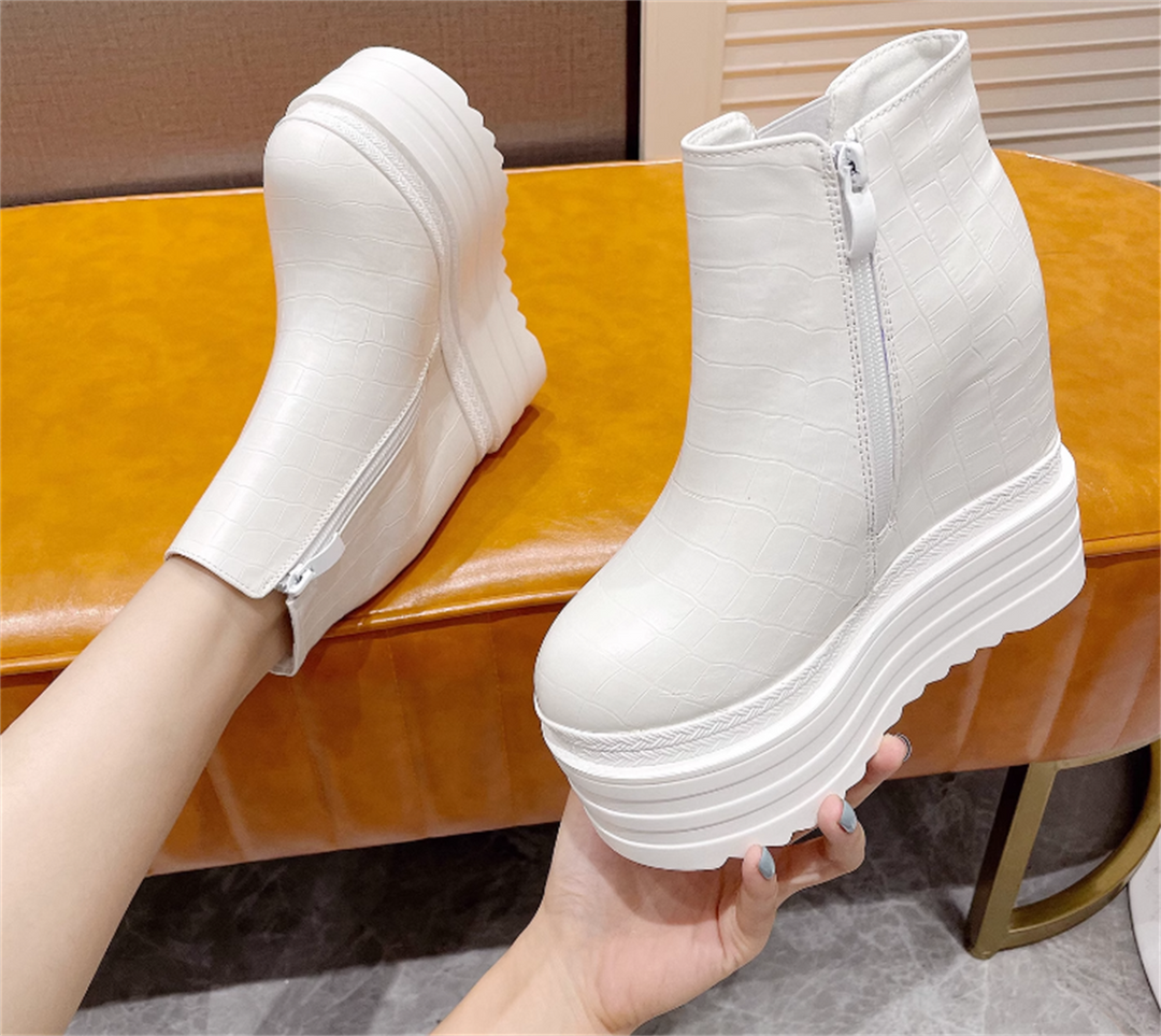 Hidden Heel White Boots