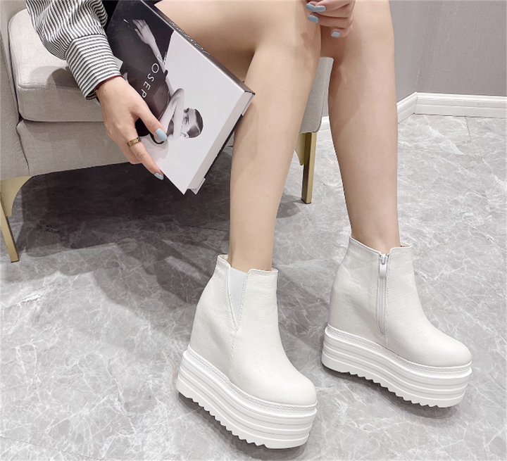 Hidden Heel White Boots