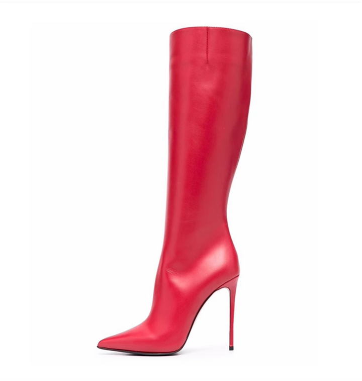 Thin Heeled Long Red Çizme