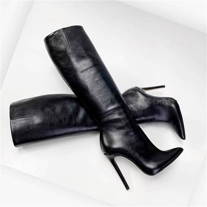 Thin Heeled Long Black Tall Boots